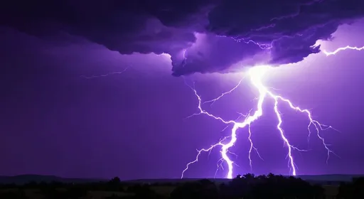 Prompt: Purple lightning in the dark purple sky
