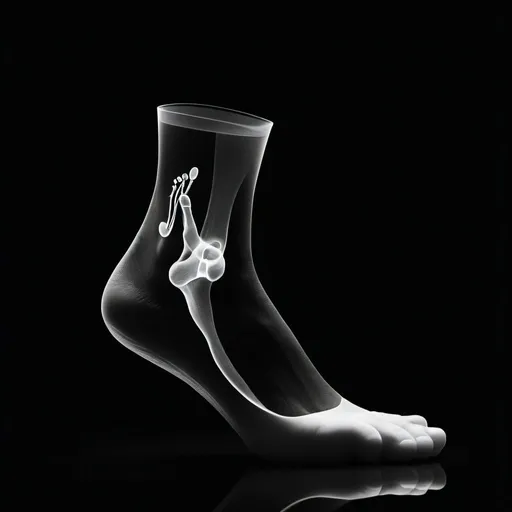 Prompt: foot to present anathomy from side vision, 
minimalist, 
look like draw 
white picture on black 


