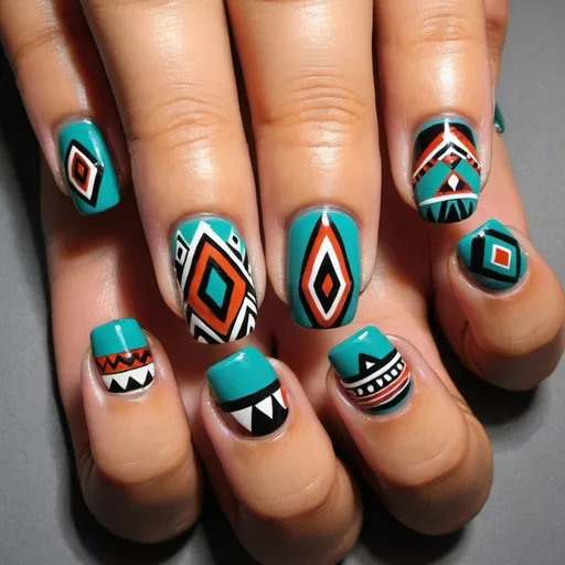 Prompt: Pacific Northwest nail art native American style