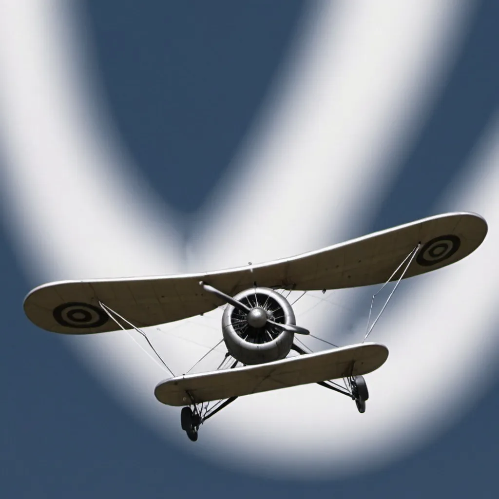 Prompt: a distorted, warped biplane in the sky