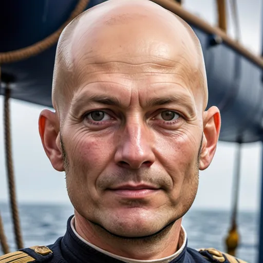 Prompt: captain of merchant ship with no hair