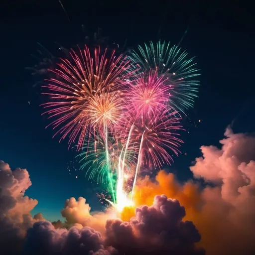 Prompt: colorful fireworks in the clouds