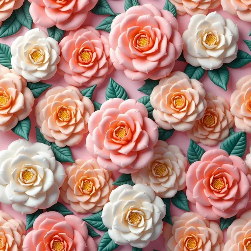 Prompt: A seamless pattern with 3d flowers