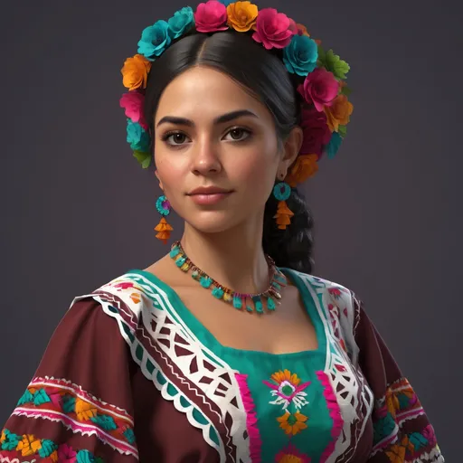 Prompt: Create a young 33 year old female Mexican in traditional clothes