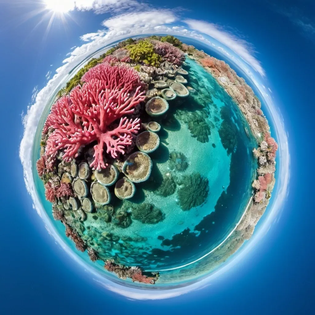 Prompt: A tiny planet of coral reef