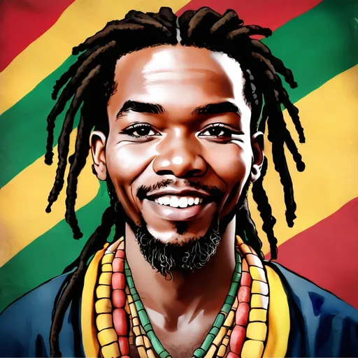 Prompt: Mtu mwenye Rasta mwanaume akitumbuiza jukwaani akiwa anapiga ngoma