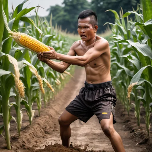 Prompt: ชัยยุทธ fighhting with corn