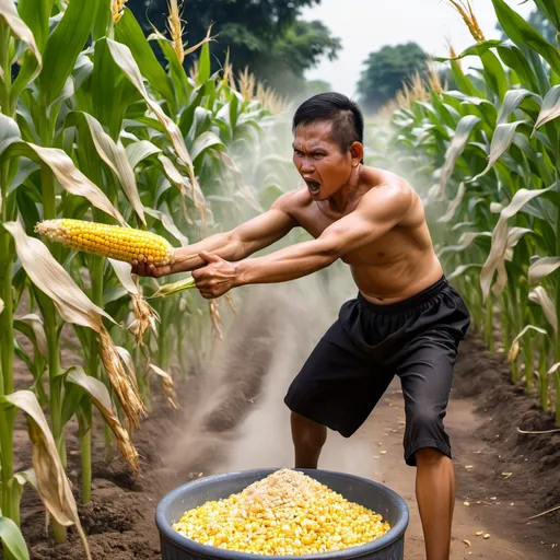 Prompt: ชัยยุทธ fighhting with corn