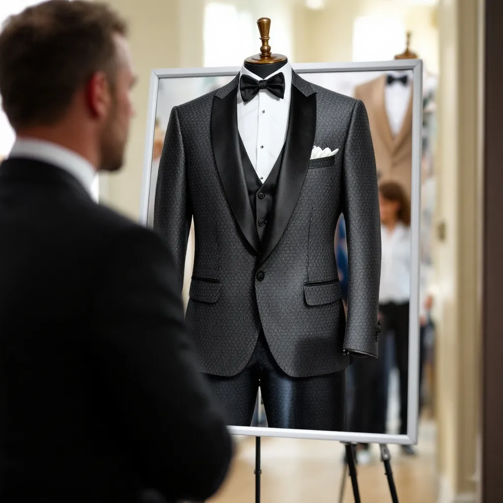 Prompt: Poster for groom attire 
