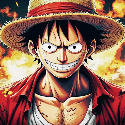Prompt: Badass poster of luffy