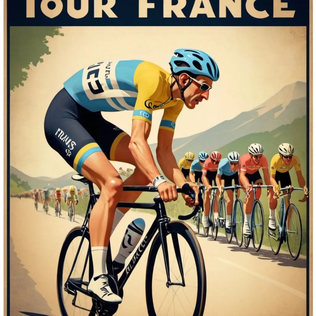 Prompt: Vintage style poster of the tour de france