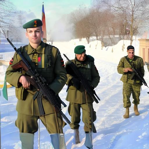 Prompt: A picture of peace and soldiers on the occasion of the Defender of the Fatherland Day on January 14