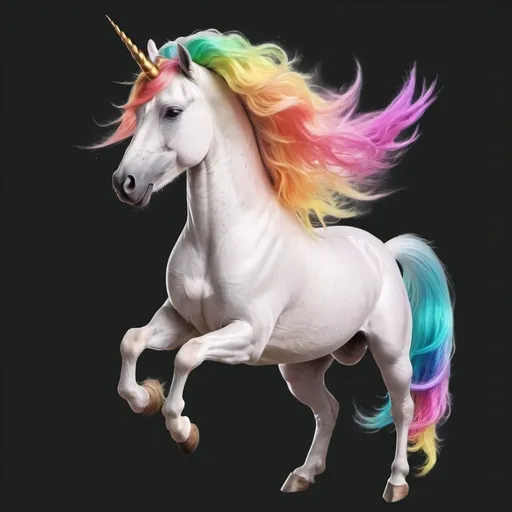 Prompt: Generate an image of a flying unicorn with rainbow hair and a transparent background