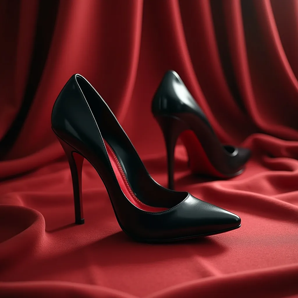 Prompt: black high heels with red bottoms  in Disney style
