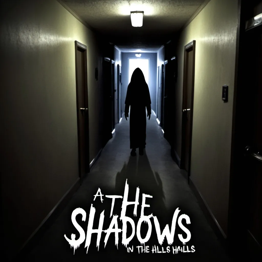 Prompt: A book cover for the book Shadows in the Halls. Its a horror book. I want on it: Shadows in the Halls