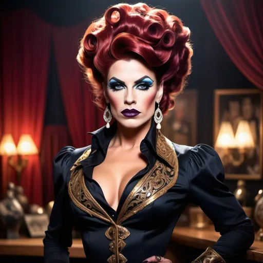 Prompt: If Doc Holliday was a gorgeous muscular drag queen.