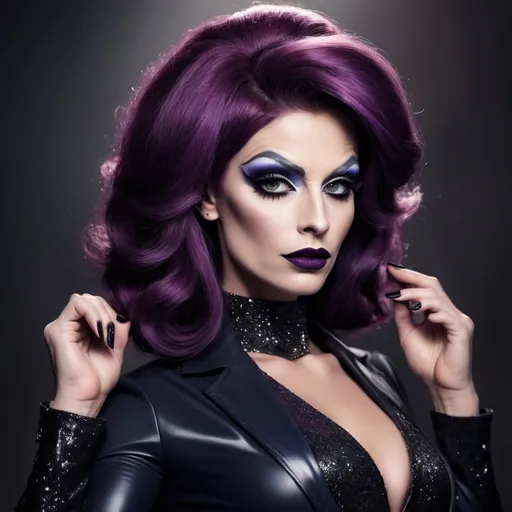 Prompt: If Dr. Who was a gorgeous muscular drag queen. Dark eye makeup and dark lipstick.