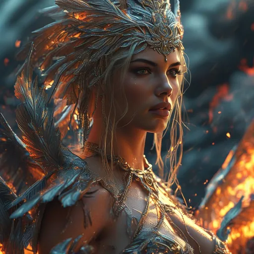 Prompt: HD 4k 3D 8k professional full-length modeling photo hyper realistic gorgeous ultra-muscular 28-year-old Fire and Ice Gypsy Princess of Carpia, ethereal greek goddess, full body surrounded by ambient glow, enchanted, magical, highly detailed, intricate, highly realistic woman, high fantasy background, Romanian dragon woman, elegant, mythical, surreal lighting, majestic, goddesslike aura, Annie Leibovitz style 

