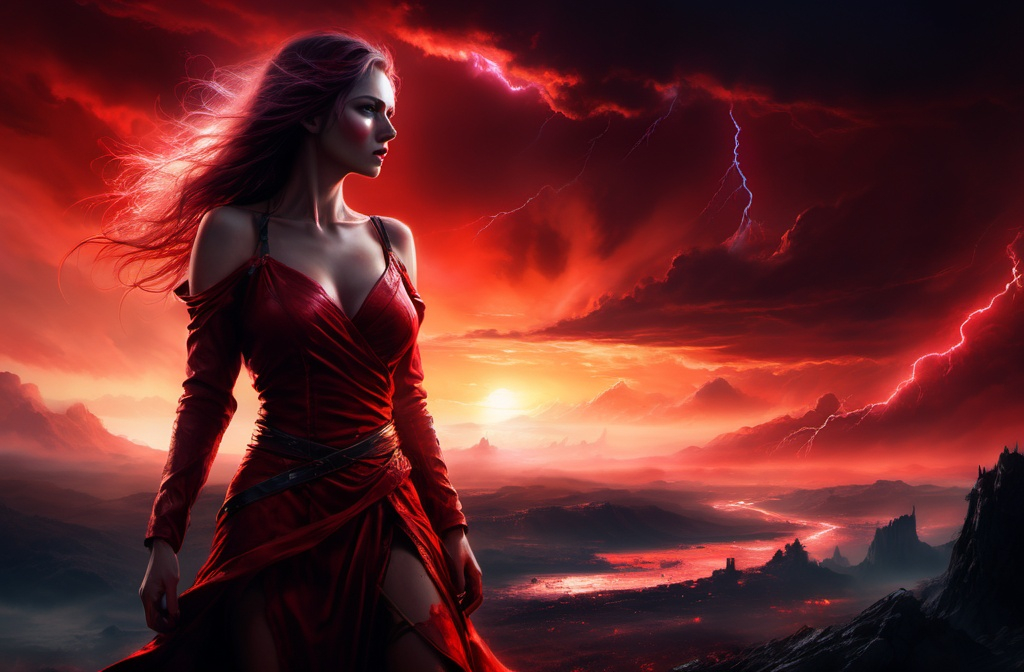 Prompt: Heroine of the night
Blood and thunder rushing through me
'Til the dawn of light
The sky is turning red