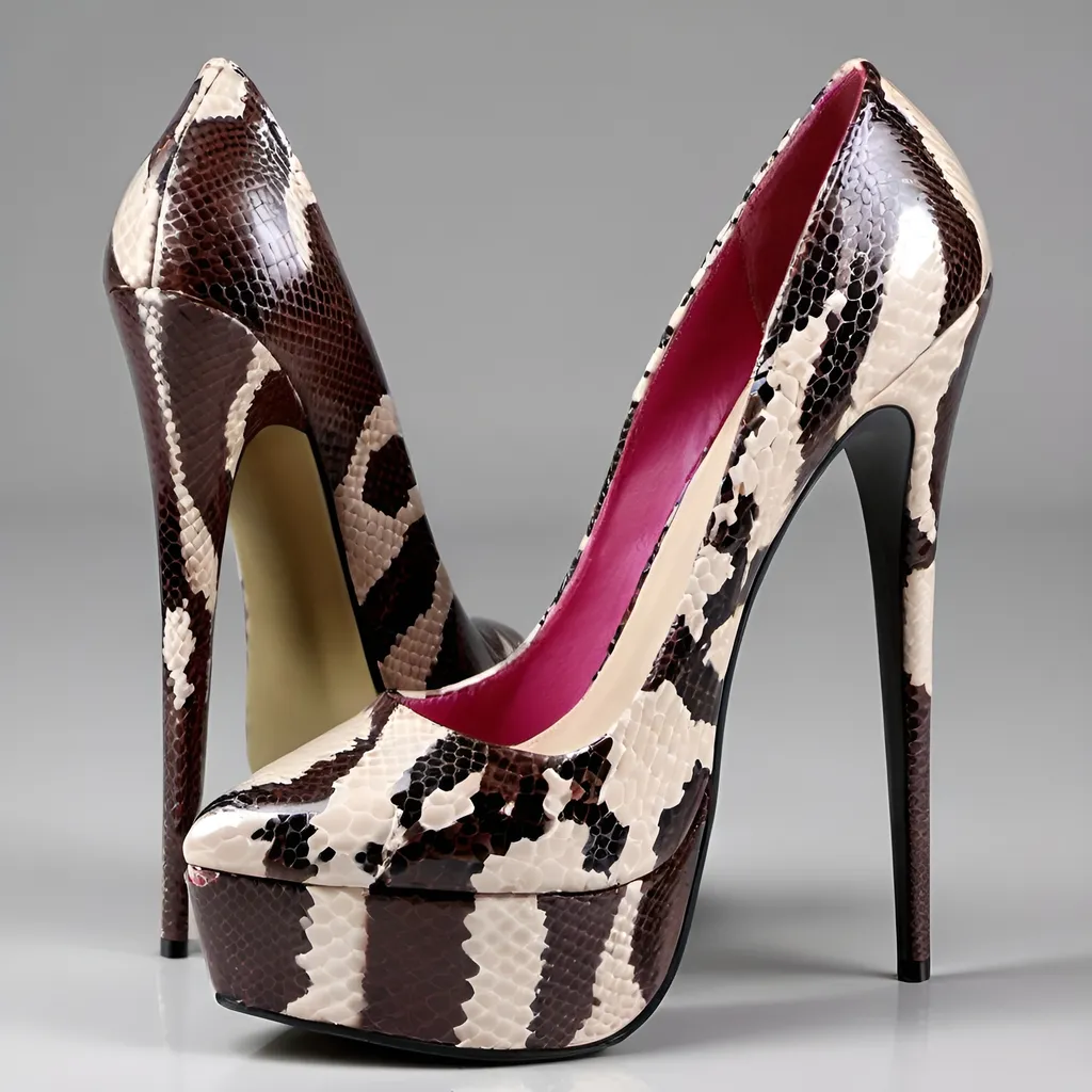 Prompt: 8 inch stiletto snake skin high heel shoes. 