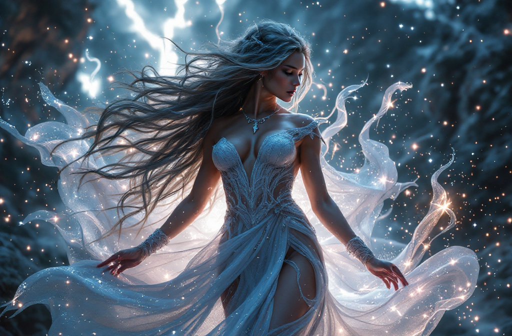 Prompt: HD 4k 3D 8k professional full-body modeling photo hyper realistic beautiful ultra-muscular 40 years old Greek goddess with huge busom, enchanted, ethereal greek goddess, extremely long salt & pepper updo hair, full body surrounded by ambient glow, magical, highly detailed, intricate, beautiful superhero style, Storm, outdoor landscape, highly realistic woman, high fantasy background, elegant, mythical, surreal lighting, majestic, goddesslike aura, Annie Leibovitz style 

