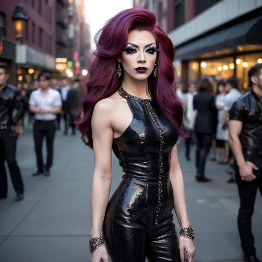 Prompt: Location: Random
Hair color: Random
Hair length: Random
A high definition hyper-detail live action digital photograph of the most beautiful masculine 25-year-old, Eurasian drag queen ever. Dark eye makeup and dark lipstick. Wearing a gorgeous ensemble of men's and women's clothing with 8 inch stiletto high heel shoes.