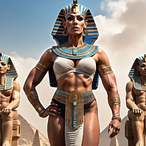 Prompt: （Full body image)In ancient Egypt, a gorgeous muscular 35-year-old Egyptian drag queen bodybuilder, dressed in flowing formal attire, standing with the majestic Great Sphinx in the background, receiving the admiration of the people. Digital art, hyper detailed, ultra realistic, highly detailed, surreal heavy mist,

Perfect studio lighting, perfect shading, impeccable contrast, HDR, UHD, high res, 64k
