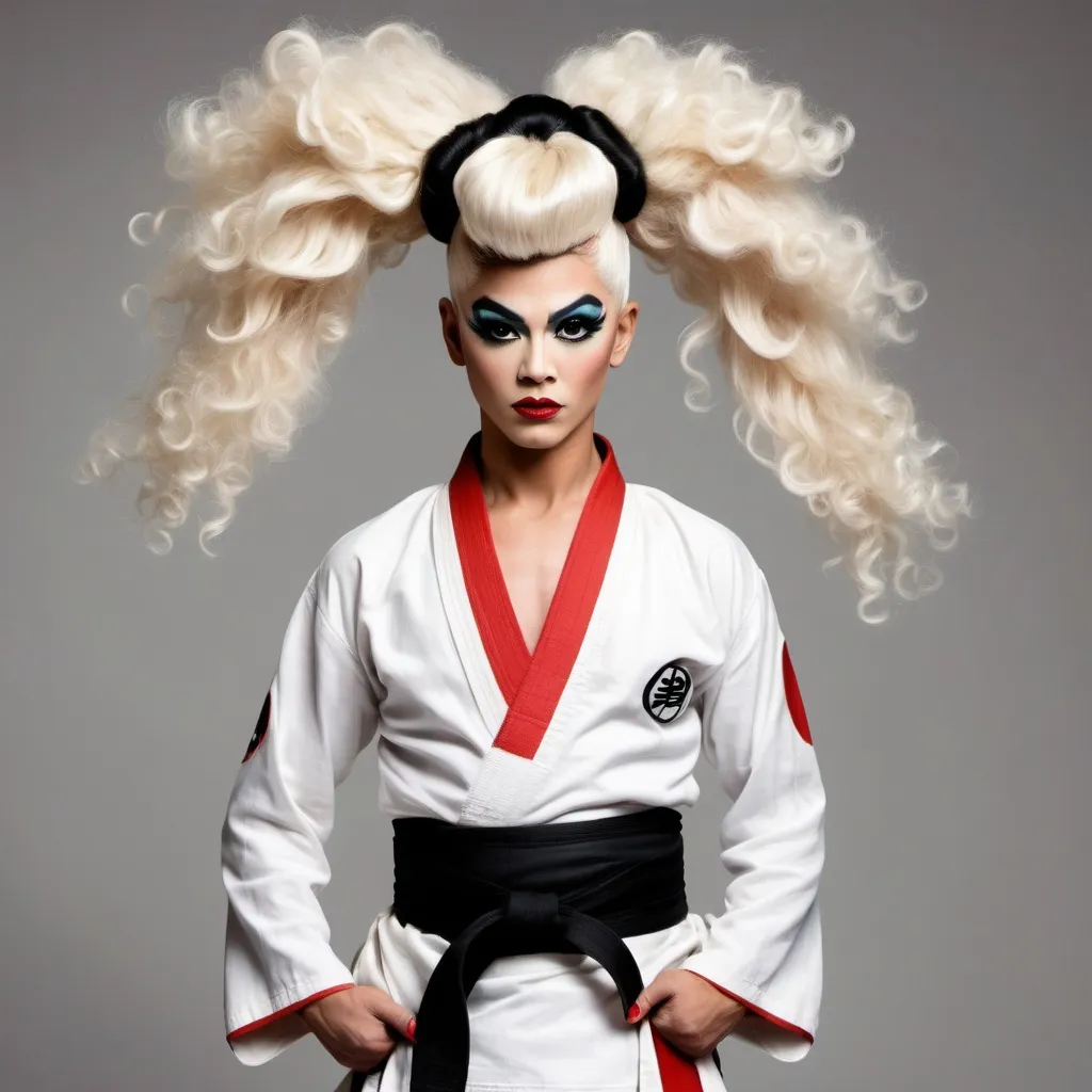 Prompt: If the karate kid was a gorgeous drag queen.