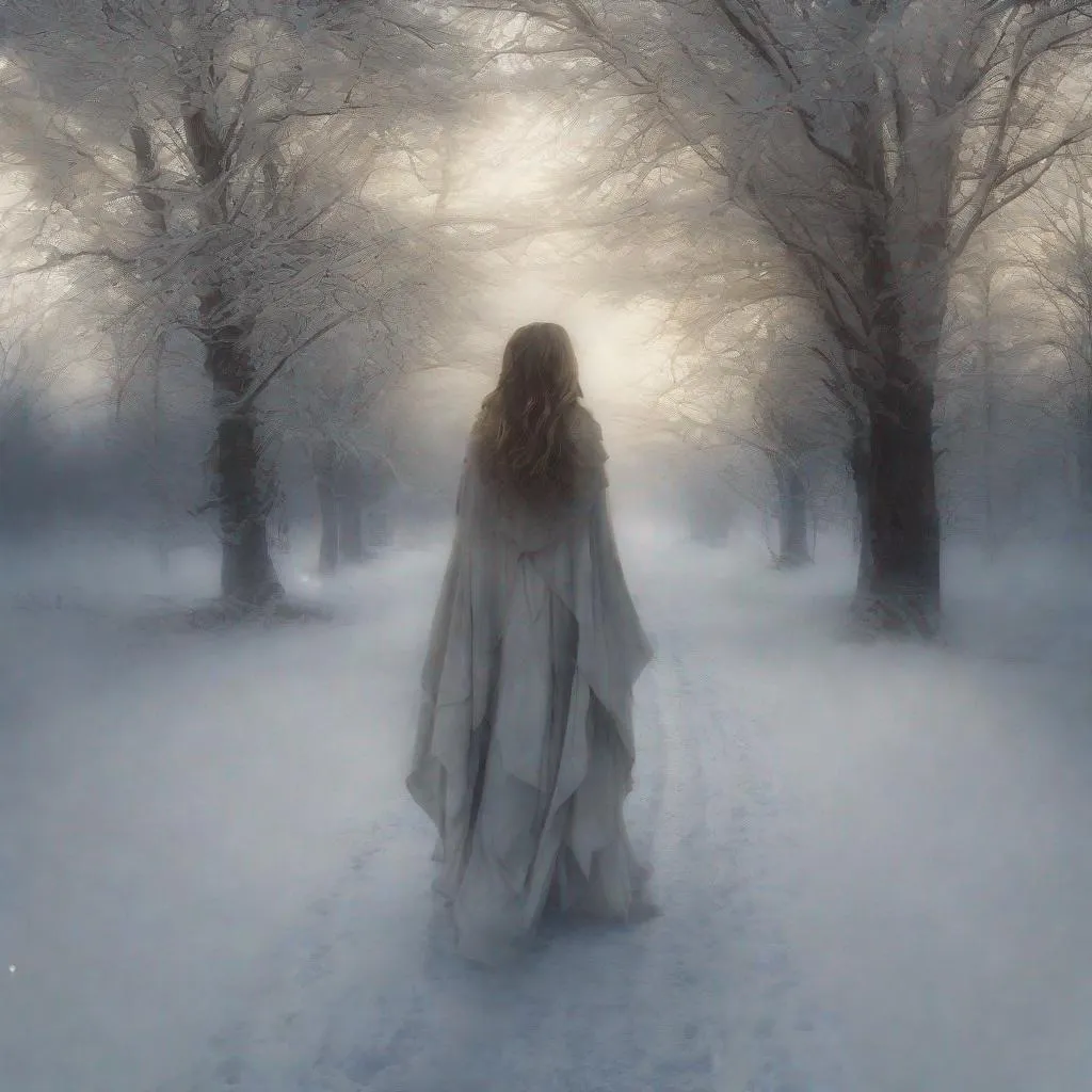 Prompt: God bless she walks in her last winter
The halo 'round her head, it starts to linger