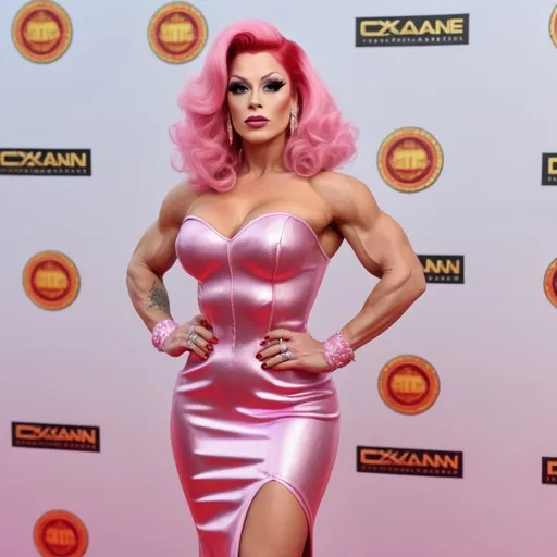 Prompt: Very detailed and hyper realistic full-length photo of 25 years old gorgeous ultra-muscular buxom Czechian drag queen bodybuilder with 50s style pink hair wearing a hyper realistic and very detailed Paco Rabanne dress 64k, ultra hd, 3d quality  500mpx reflex red carpet awards