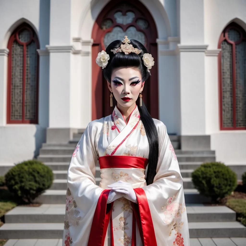 A beautiful Chinese drag queen wears beautiful Hanfu...