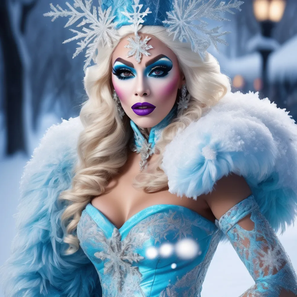 Prompt: A high definition hyper-detail live action digital photograph of a Drag snow queen