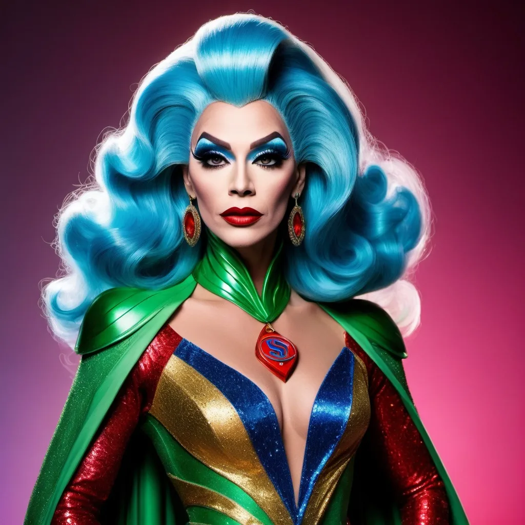 Prompt: The most beautiful drag queen on Krypton wearing the traditional Krypton dress.