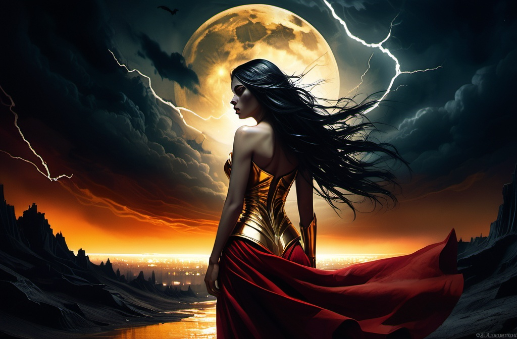 Prompt: Heroine of the night
Blood and thunder rushing through me
'Til the dawn of light
The sky is turning gold