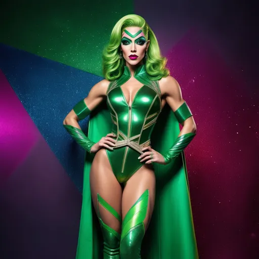 Prompt: If green arrow was a gorgeous supermodel drag queen (full length photo) with long muscular legs and a very muscular physique