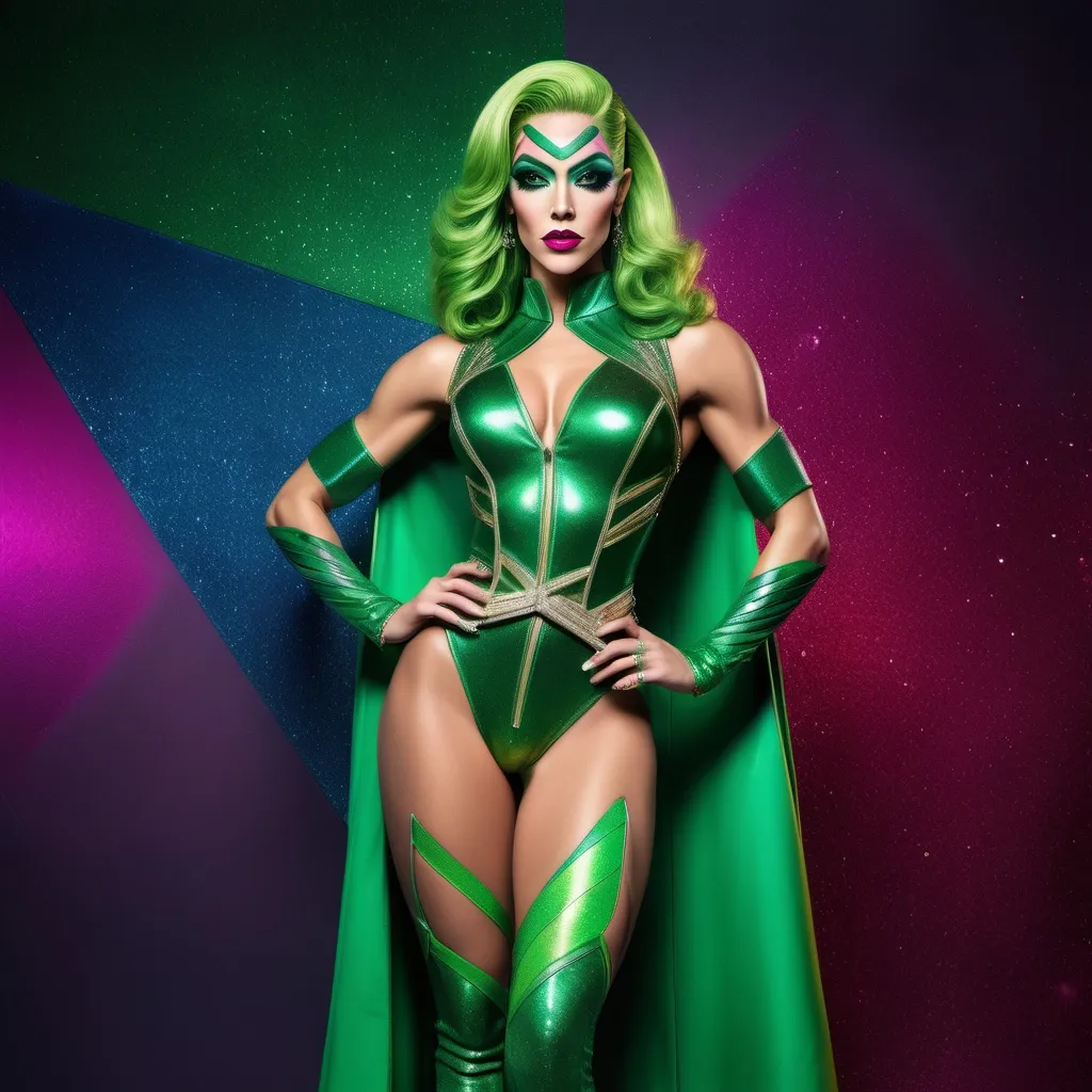 Prompt: If green arrow was a gorgeous supermodel drag queen (full length photo) with long muscular legs and a very muscular physique