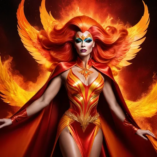 Prompt: Gorgeous drag queen (Marvel Superhero The Phoenix)