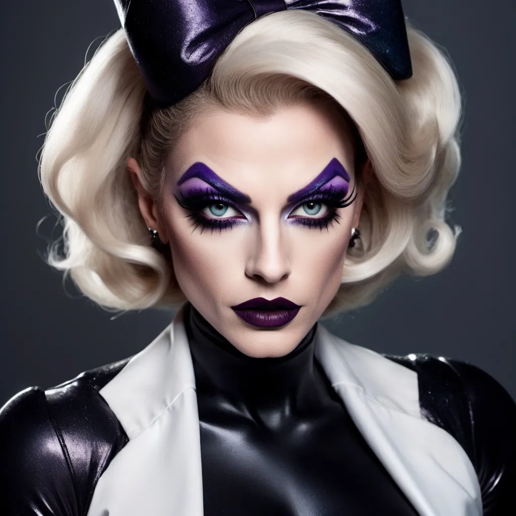 Prompt: If Dr. Who was a gorgeous muscular drag queen. Dark eye makeup and dark lipstick.