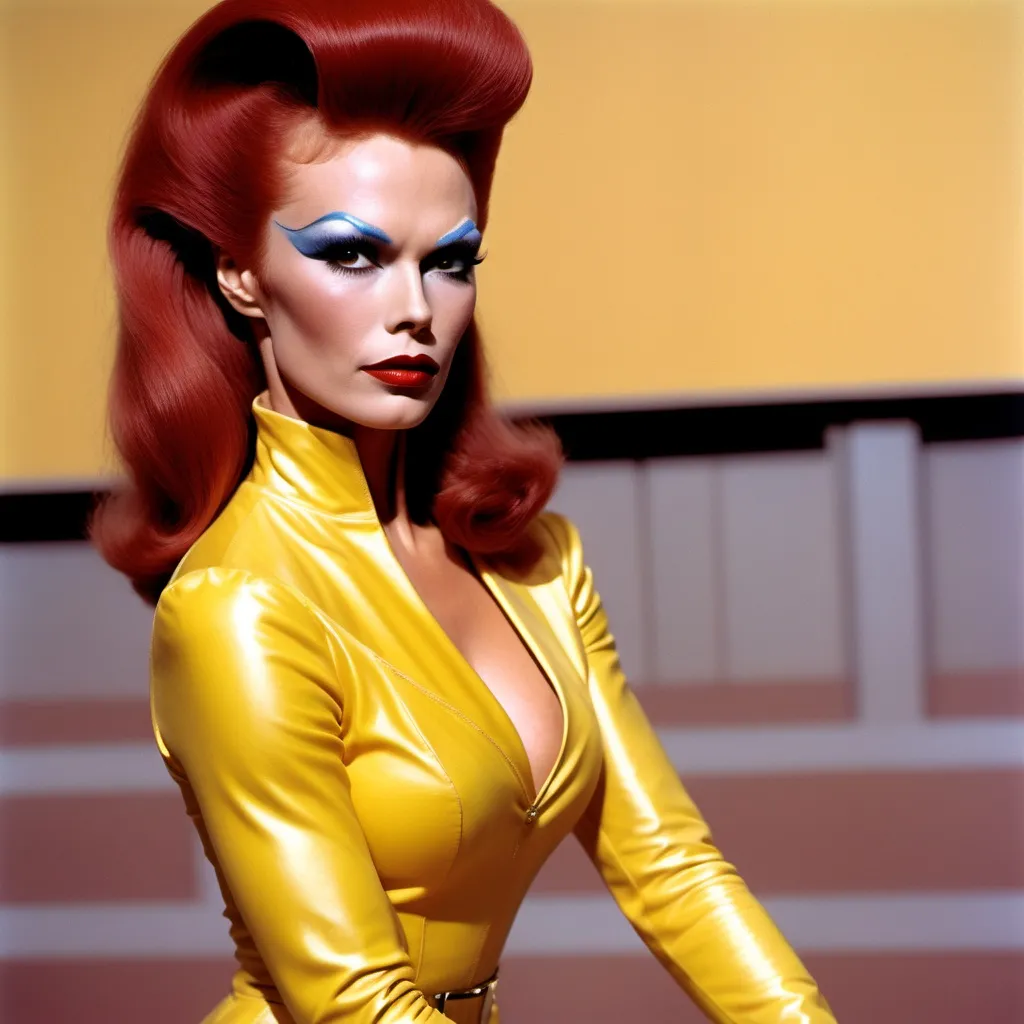 Prompt: Clint Eastwood dressed as a Gorgeous ultra-muscular 25-year-old drag queen Dorothy Hale with  8 inch stiletto high heel shoes, with smoky eye shadow and mascara and dark red lipstick. Yellow Brick Road.