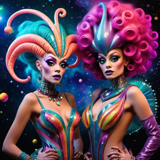 Prompt: Gorgeous 25-year-old Aliens from the planet Called Drag Queen.