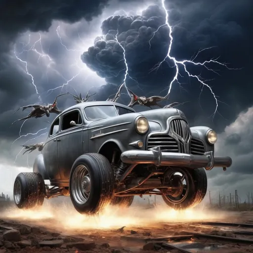 Prompt: Through boiling clouds of thunder
Blasting bolts of steel
Evils going under deadly wheels