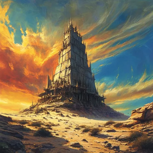 Prompt: Hot wind, moving fast across the desert
We feel that our time has arrived
The world spins, while we put his dream together
A tower of stone to take him straight to the sky