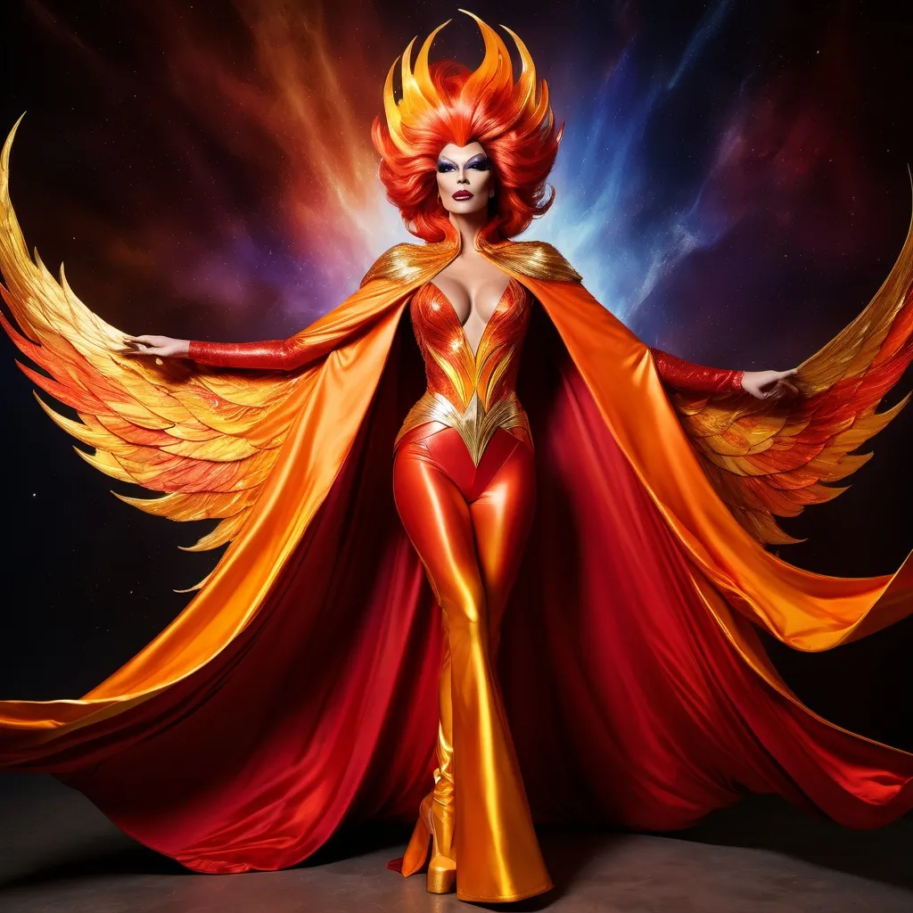 Prompt: Gorgeous drag queen (Marvel Superhero The Phoenix)