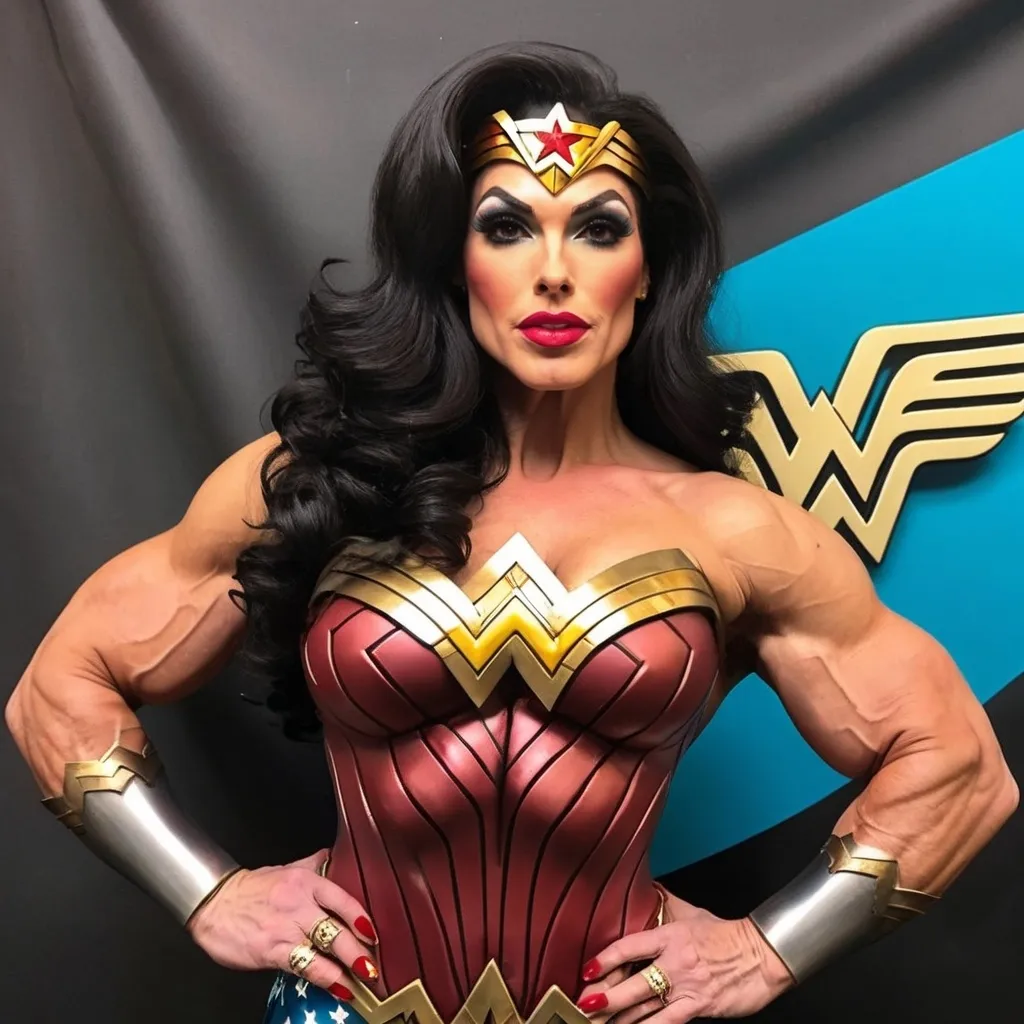 Prompt: Gorgeous Drag queen bodybuilder wonder woman