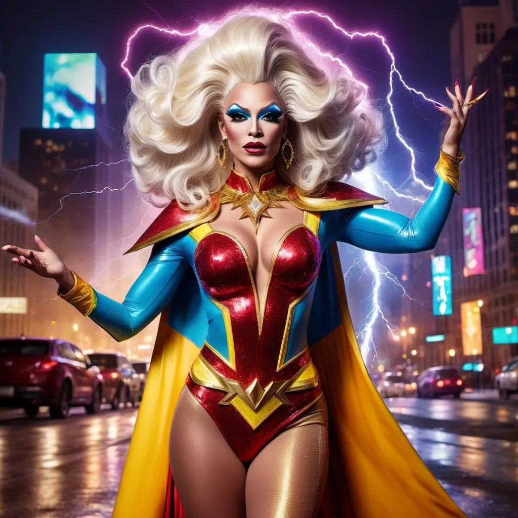 Prompt: Gorgeous drag queen (DC Superhero Shazam)