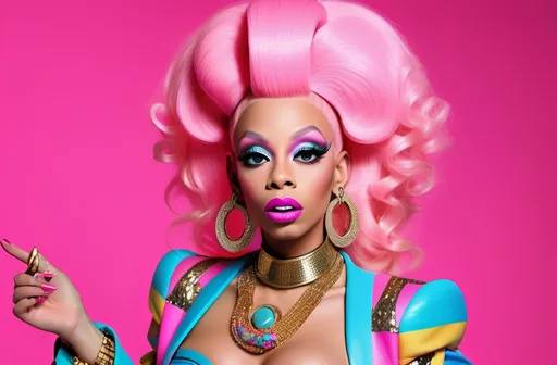 Prompt: Don Knotts dressed up as Nicki Minaj, dressed in a (bold 80s glam rock Balmain outfit), vibrant colors, high wattage (dramatic makeup), striking accessories, playful pose, heavy makeup,  luxurious textures, glamorous lighting, retro vibes, bold style, intricate patterns, (highly detailed), vibrant backdrop, mood of confidence and empowerment, ultra-detailed, 4K quality.