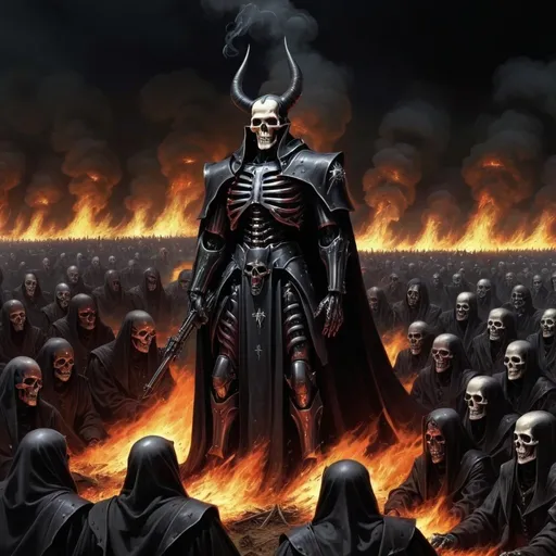 Prompt: Generals gathered in their masses
Just like witches at black masses
Evil minds that plot destruction
Sorcerer of death's construction
In the fields, the bodies burning
As the war machine keeps turning
Death and hatred to mankind
Poisoning their brainwashed minds
