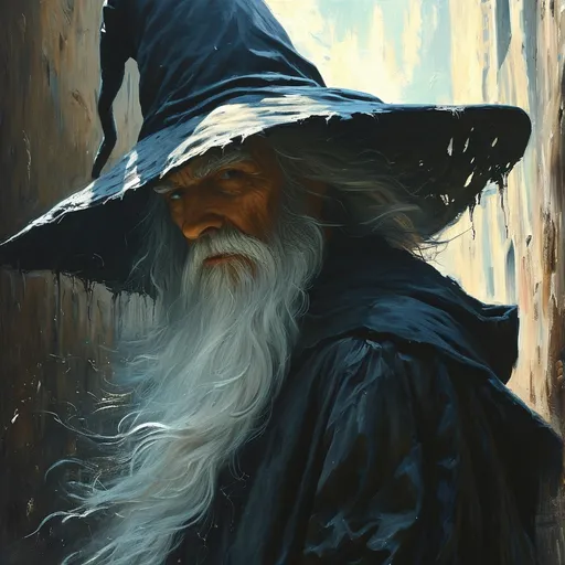 Prompt: There's no sun in the shadow of the wizard
See how he glides, why he's lighter than air
Oh I see his face!