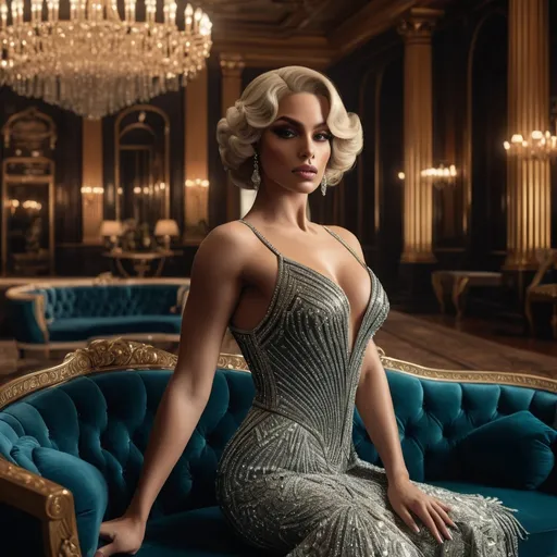 Prompt: A stunning, cinematic gigapixel photo masterfully blending photography and digital art, enhanced by the power of Unreal Engine 5 and NVIDIA Ray Tracing technology. The scene transports us to a luxurious drawing room in the 1920s, where a gorgeous, ultra-ultra-muscular 25-year-old Swedish drag queen bodybuilder in an exquisite, flowing dress stands amidst opulent furnishings and intricate details. She holds a delicate fan, her thoughtful and melancholic expression hinting at the complex social games and intrigues of the era. The composition captures the glamour and elegance of the time, with a focus on the detailed interiors and her subtle facial expressions, reflecting the layered emotions and societal expectations of women during that time., cinematic, photo, fashion