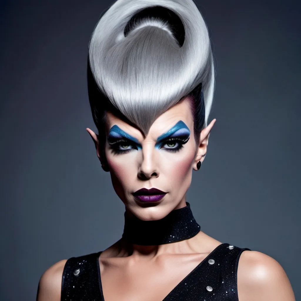 Prompt: If Spock was a gorgeous muscular drag queen. Dark eye makeup and dark lipstick.